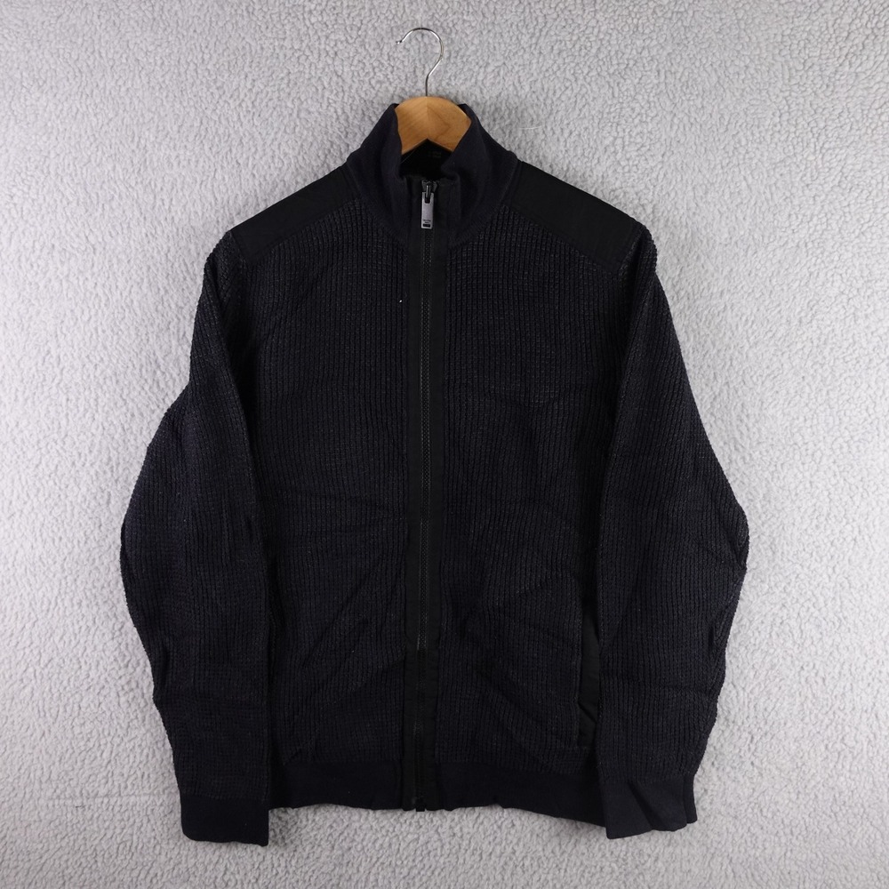 Calvin Klein Jeans Mens Black Full Zip Waffle Knit Cardigan Sweater Size M